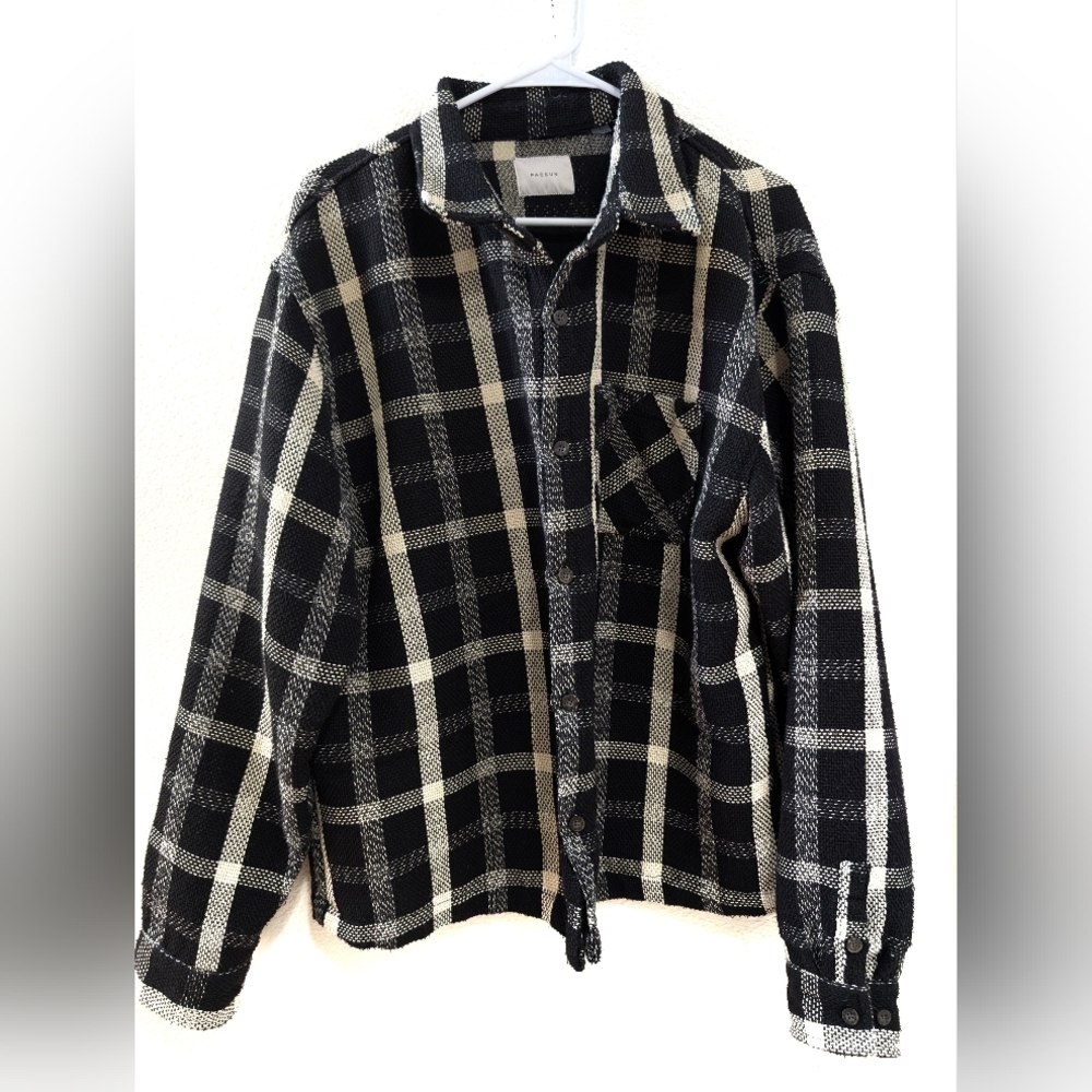Pacsun Cropped Plaid Flannel Shirt‎ Large Black White Buffalo Check